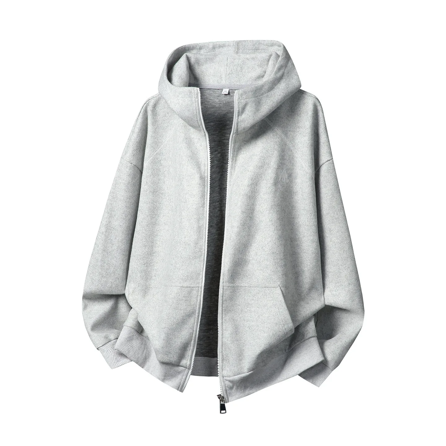 Unisex Hoodies Autumn Winter New Color Block Zip Wool Blend Hooded Sweatshirt Retro Loose Couple Cardigan Jacket Outerwear