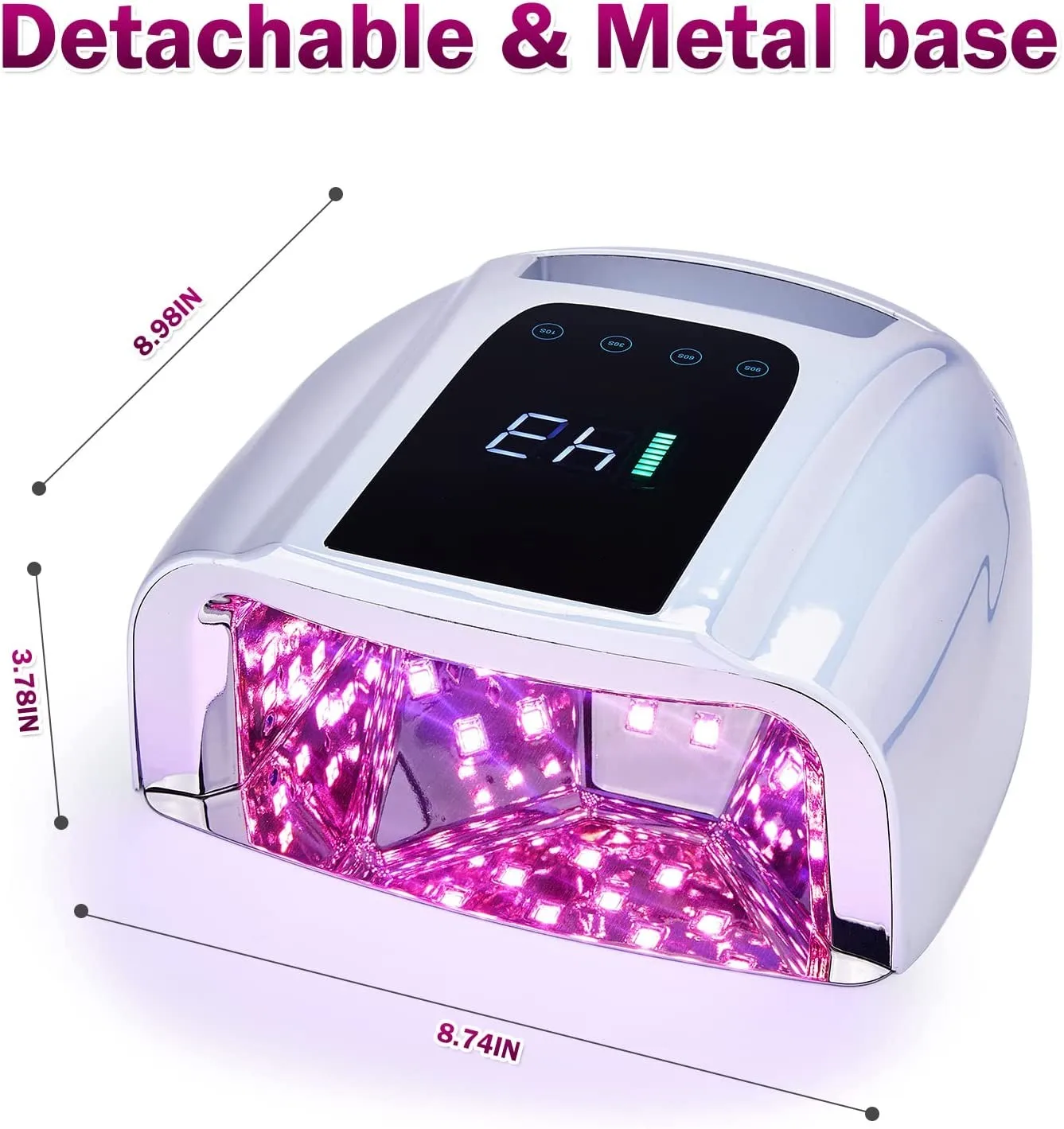 96W Mirror Reflective Nail Lamp with Metal Pad Cordless Manicure Dryer Wireless UV Light for Nails Rechargeable Nail UV LED Lamp