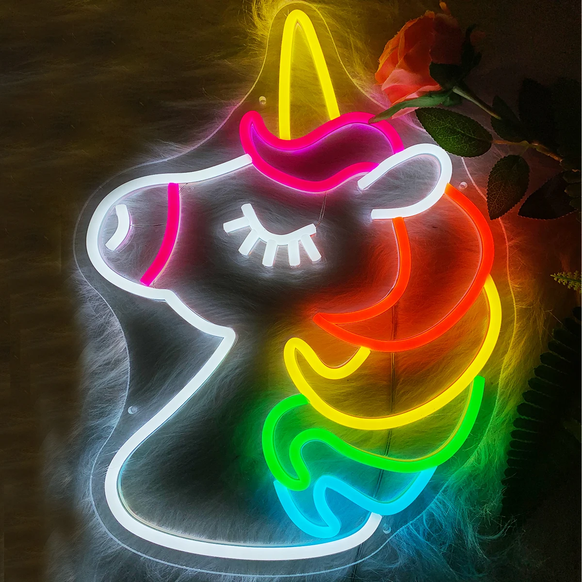 Eenhoorn Pony Patroon Anime Neon Teken Hartvormige Letters Kunst Neon Teken, Bruiloft Licht Van Liefde Teken