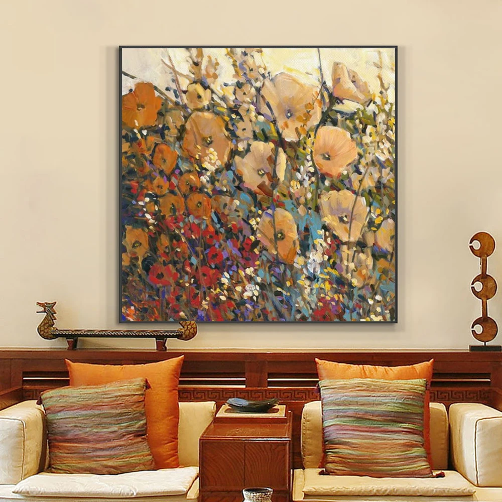 

Handmade Oil Painting Acrylic Canvas Wall Art Decoration Modern Flowers Plants Square Abstract Mural for Living Room Home Decor