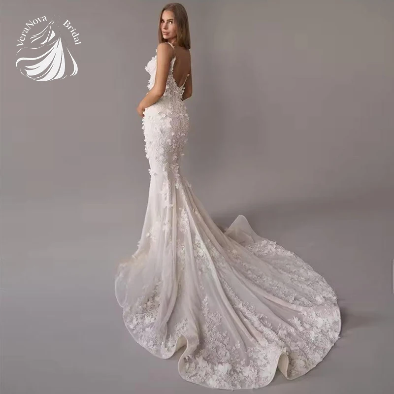 VeraNova فساتين زفاف عتيقة على شكل قلب بدون أكمام فيستدو دي نوفيا دانتيل مطرز بالزهور فستان زفاف مثير حسب الطلب