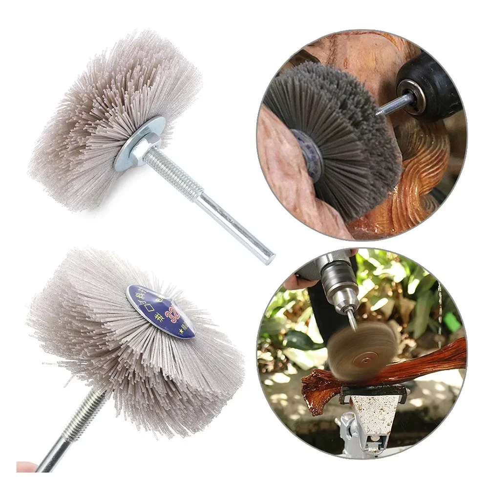 1pc 80#-600# Abrasive Nylon Wheel Brush Woodwork Furniture Polishing Brush 6mm Shank 80MM Diameter Head Grinder Abrasive Tool