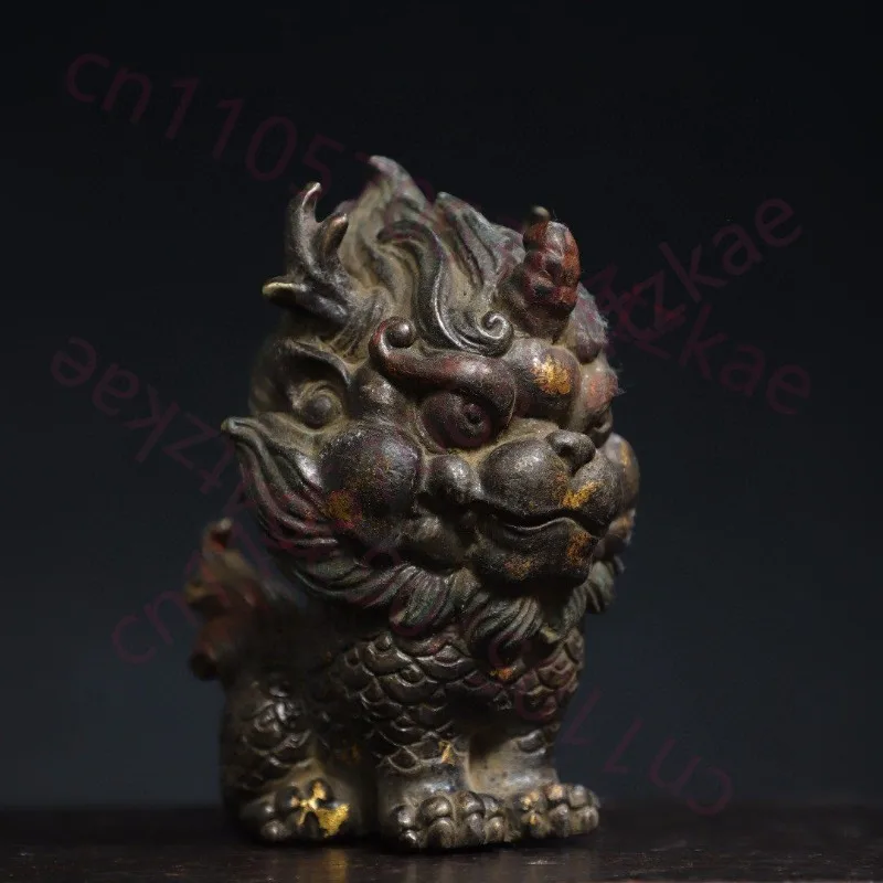 Estatua de Pi Xiu Kirin de Latón Fundido a Mano de Primera Calidad - Figura de Bestia Antigua Dorada de 10.2 Pulgadas para Decoración de Hogar, Oficina, Feng Shui, Altar Zen