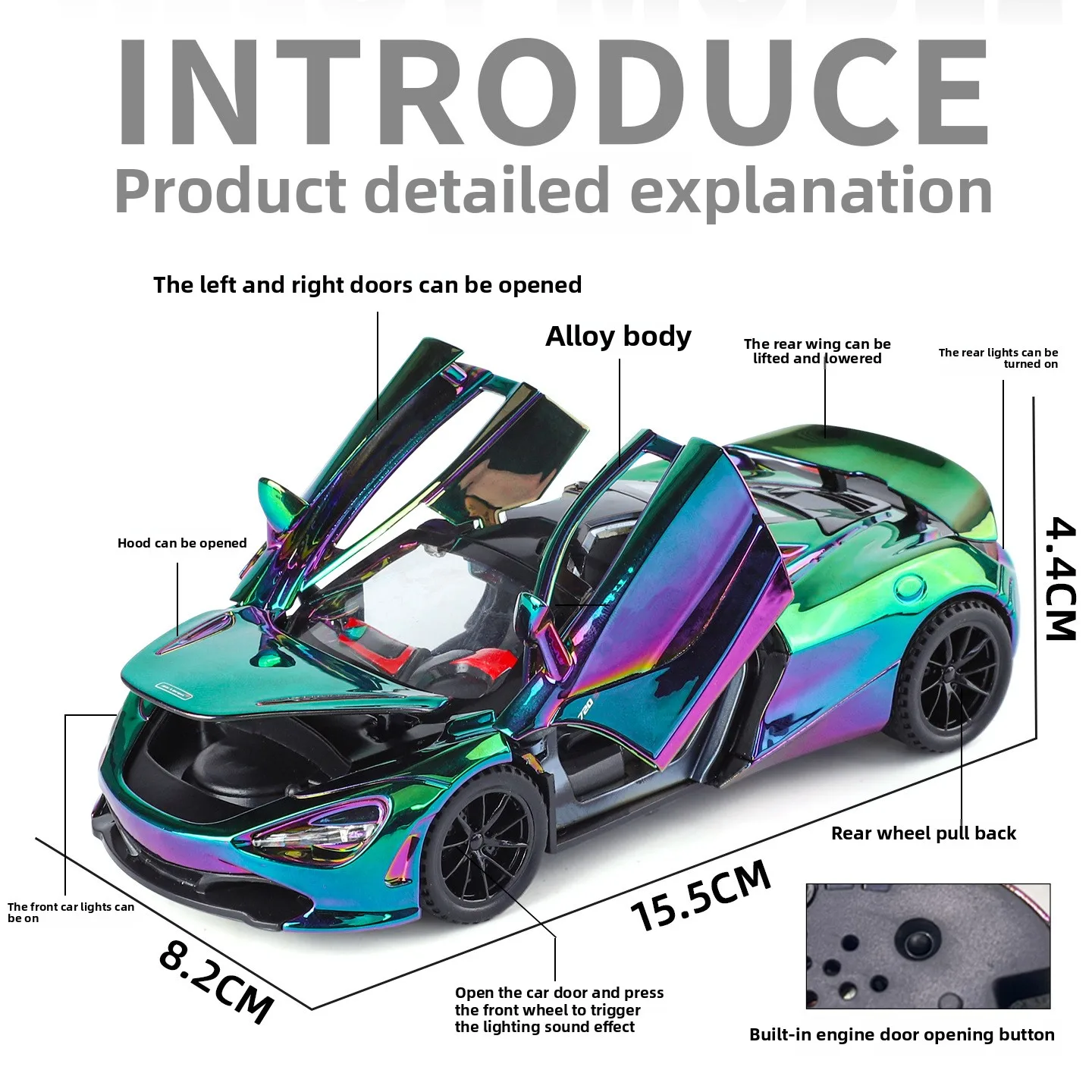 محاكاة 1/32 720S سوبر سبورت سيارة نموذج سبيكة دييكاست لعبة سيارة الأطفال الصبي هدية عيد ميلاد الصوت ضوء ديكور المنزل مصغرة #2