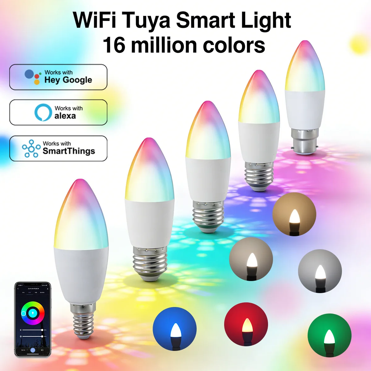 Tuya RGB LED Candle Bulb E14 E27 B22 85-265V APP Control Smart Lamps Bluetooth WIFI RGB LED Light Life Home Group Crystal Lamps