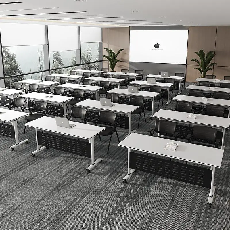 Foldable conference training table and chair combination mobile splicing multi-functional office strip double with wheels simple