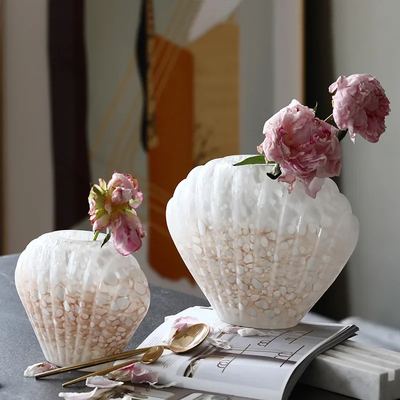 Shell Glass Vase Clamshell Whelk Scallop Flower Vase Glass Craft Floral Arrangement Accessories Terrarium Home Decoration