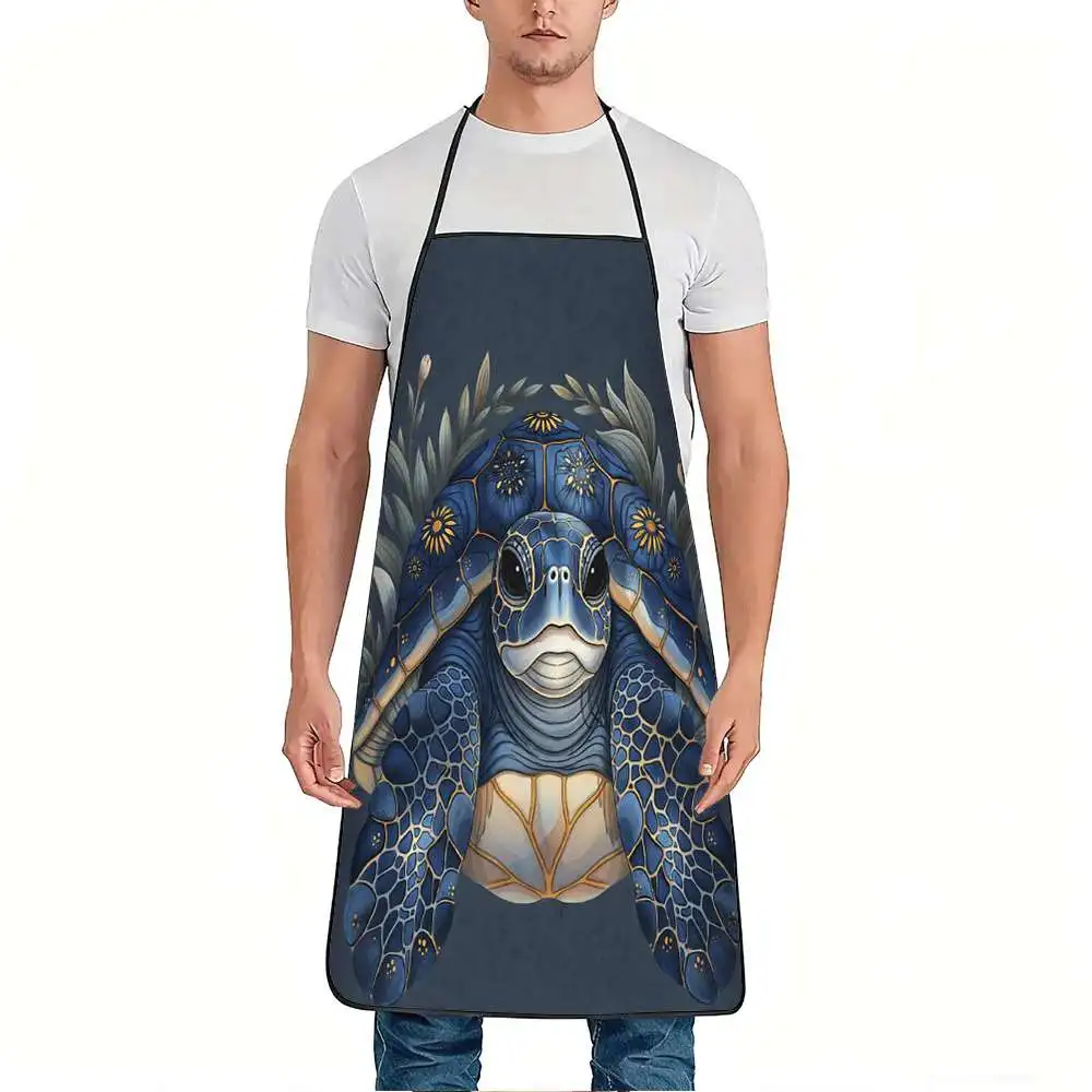 1pc Blue Sea Turtle Apron Suitable for Cooking, Gardening & Crafts - Adjustable Waistband, Durable Easy-Clean Polyester with Sea