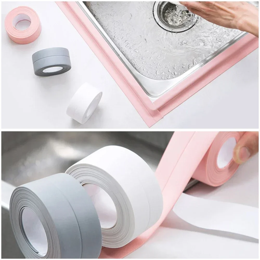 PVC Sealing Strip Tape Bathroom Bath Toilet Caulk Tape Self Adhesive Waterproof Mildew Proof Tapes For Kitchen Sink Wall Corner