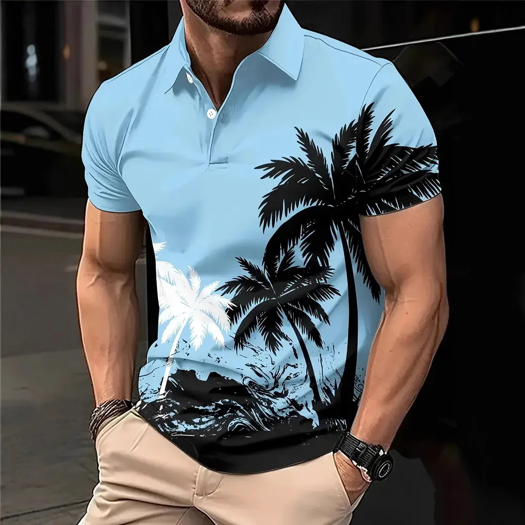 

European and American 3D Short Sleeved Button Polo Shirt 2025 New Fashion High-quality Animal Pattern Digital Printing