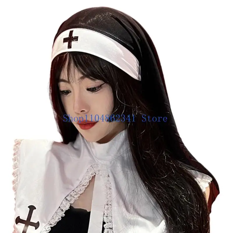 

5asd Nun Habits Hat Black and White Religious Cosplay Headwear Cosplay Halloween Costume Headpiece Nun Headband Caps
