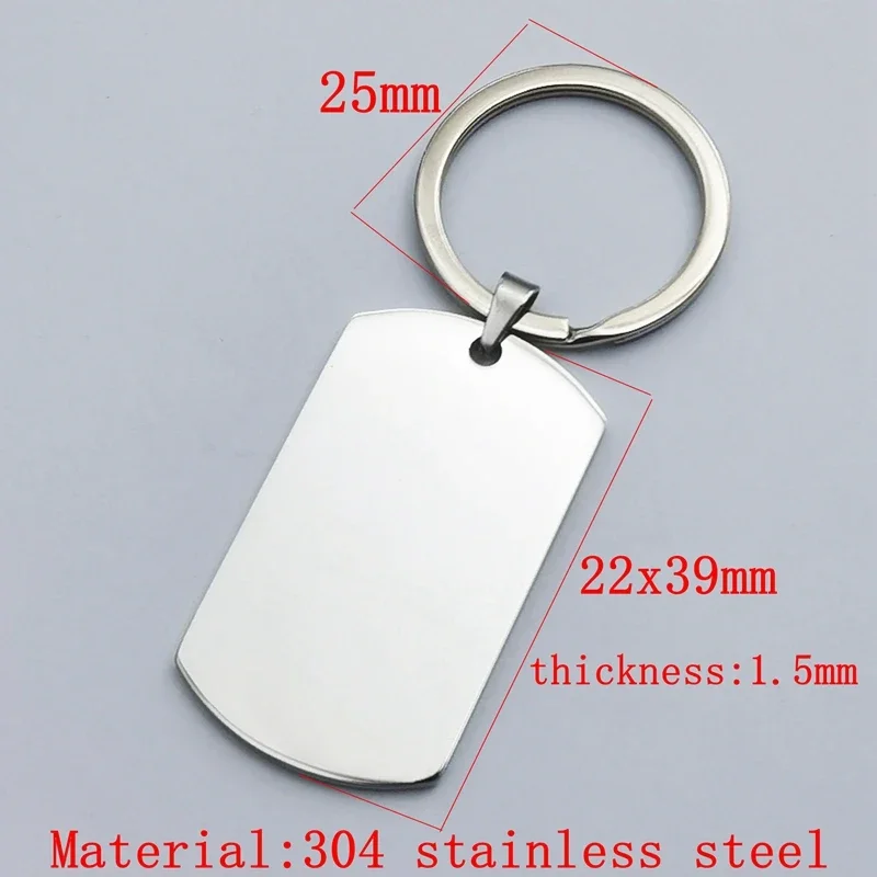 10Pcs 304 Stainless Steel Dog Tag DIY Custom Logo Prevent Loss Rectangle Blank Key Chain