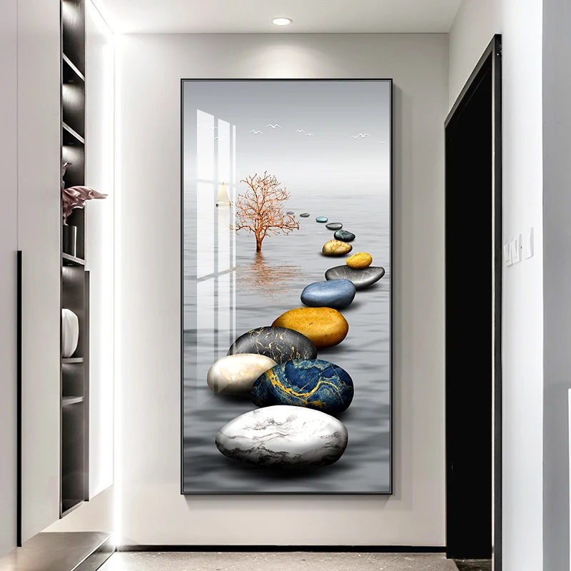 New Chinese Fengshui Gold Zen Stone Canvas Painting Wall Art Golden Rich Tree Posters and Prints for Living Room Home Decor