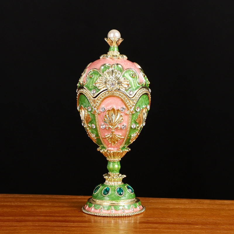 

Light luxury metal crafts enamel color Russian pearl egg jewelry box