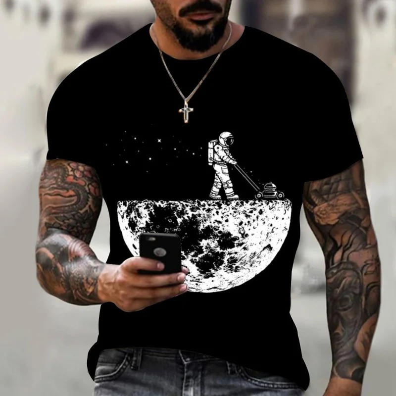 

3D spaceman print short sleeve men T-shirt leisure personality pattern men's casual trend fashion tee