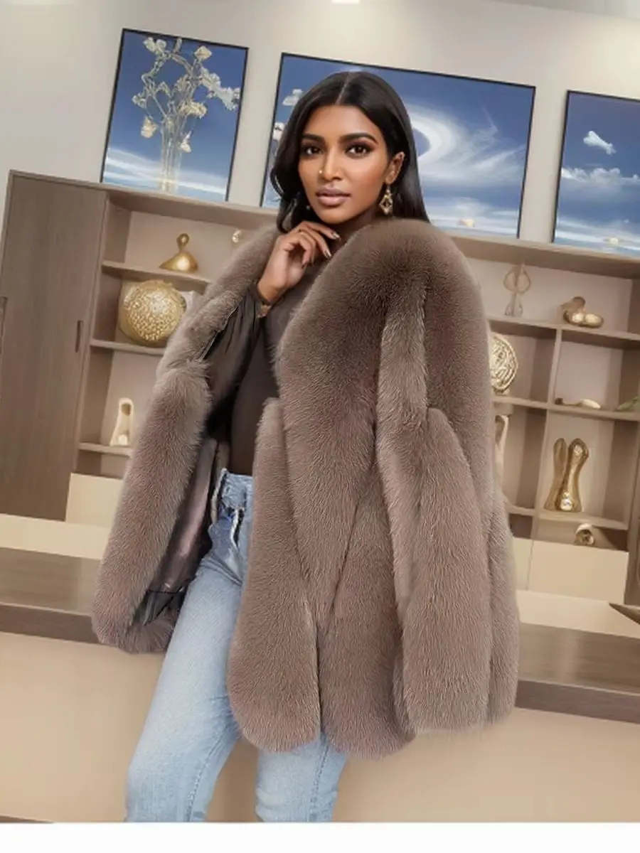 Real Fox Fur Coat For Women Genuine Sheepskin Natural Whole Skin Fox Fur Jackets Woman Winter Overcoats Luxury Fur Coats