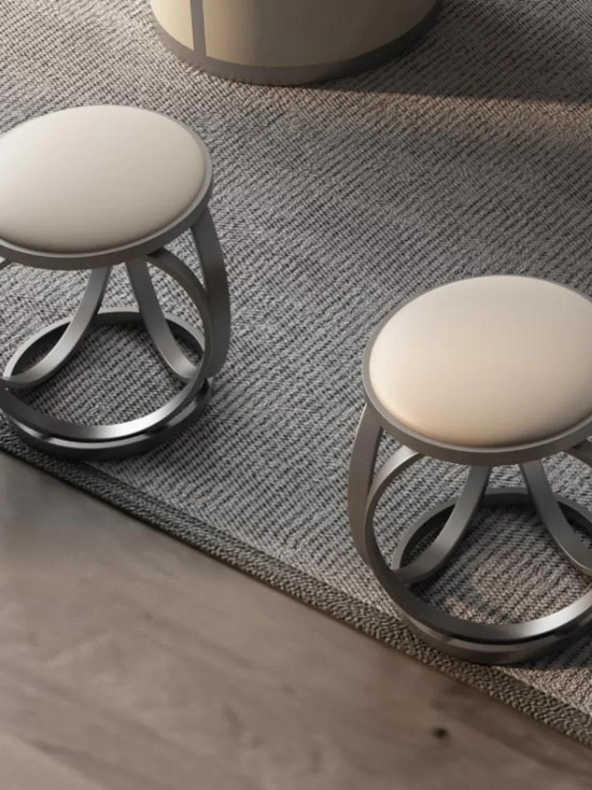 

Light luxury tea table stool Light luxury stainless steel low stool Dresser matching round Designer leather