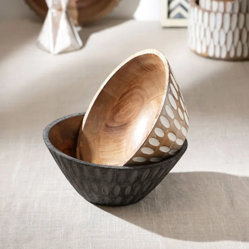 

Handmade Decorative Bowl Fashion Utensils Server Handmade Fruit Bowl Snack Storage Bowl Rural Home Decoration Wooden Bowl Set