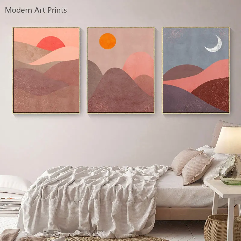 

Abstract Sun Moon Landscape Wall Art Canvas Painting Nordic Poster Boho Mountain Texture Wall Picture Modern Living Room Decor