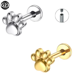 Implant Grade ASTM F136 Titanium Labret Piercing Lip Rings 16G Puppy Paw Internally Threaded Tragus Cartilage Helix Piercings