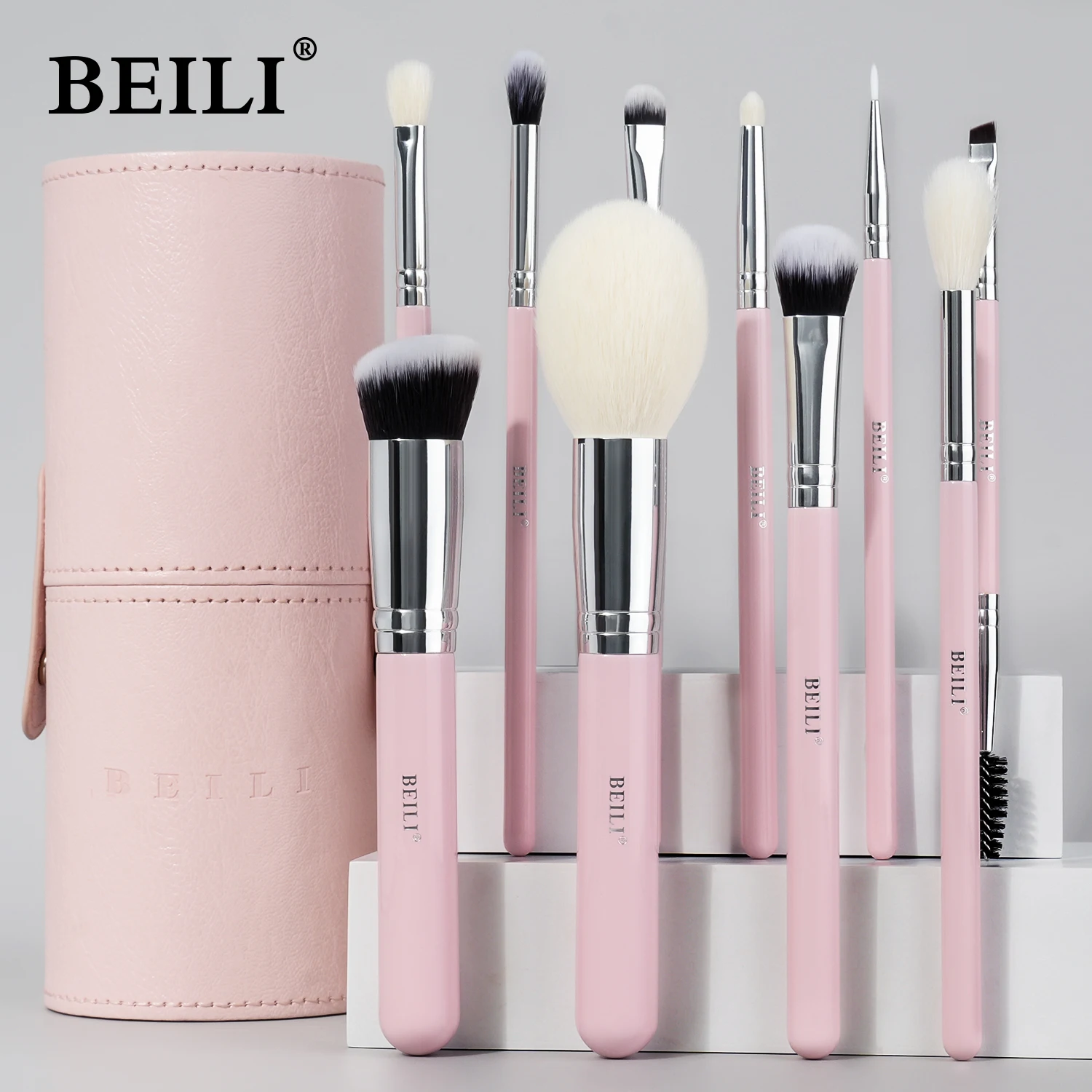 BEILI makeup refresh pink set with bucket professional foundation eye shadow blush makeup brush set pink makeup brush tool