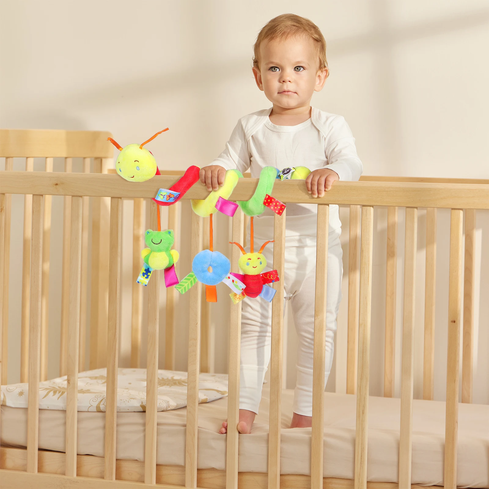 Spirale pour poussette berceau lit bébé suspendu Dangler avec couineur hochet froissé multifonctionnel landau berceau Rail Wrap nouveau-né