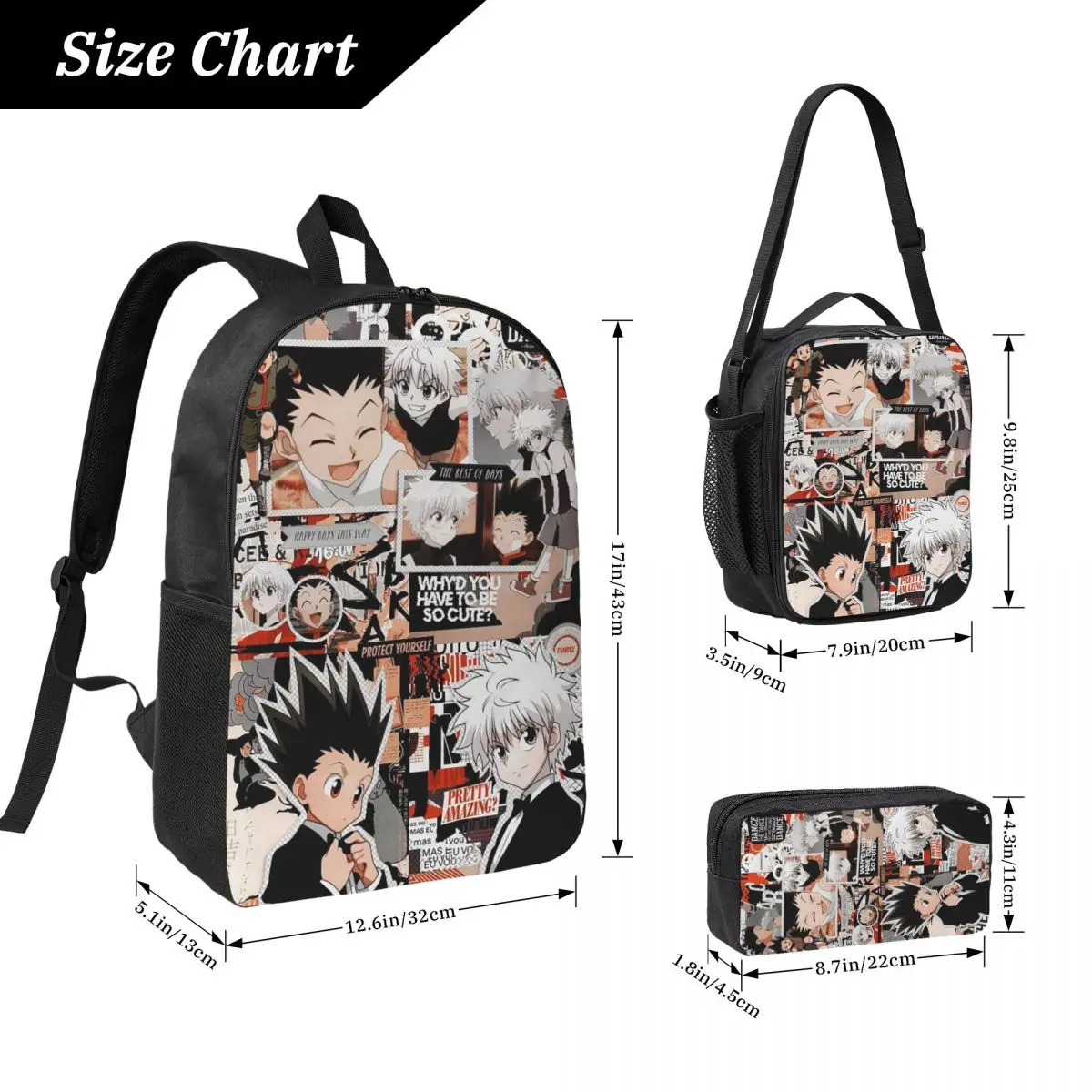 Mochila de Anime HXH Hunter x Hunter, mochila escolar para estudiantes, niños y niñas, bolsos de hombro para ordenador portátil, bolsa de almuerzo con aislamiento de 3ps, estuche para lápices