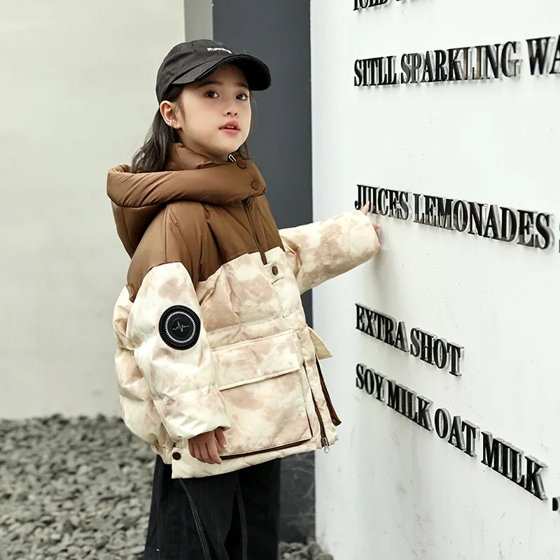 

RAISE Winter Down Jacket For Girl Gradient Patch Hooded Down Jacket For Teen Girl Warm Thick Kid Girl Coat 3-10 Years Girl Parka