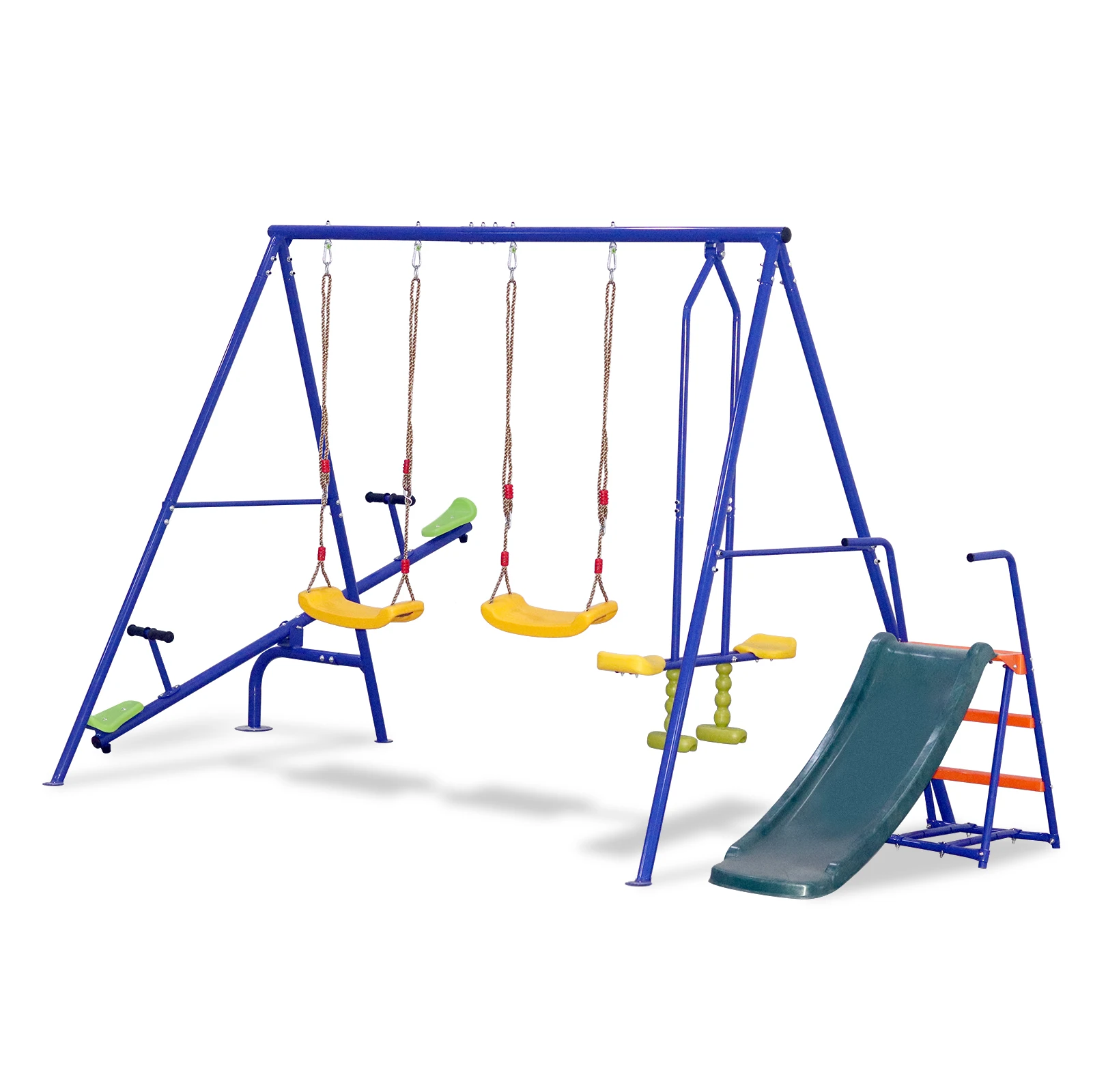 5 In 1 Swing Set Swingset Outdoor 700LBS Metal Swing with Stand with Slide and Glider 2 Blet Swings