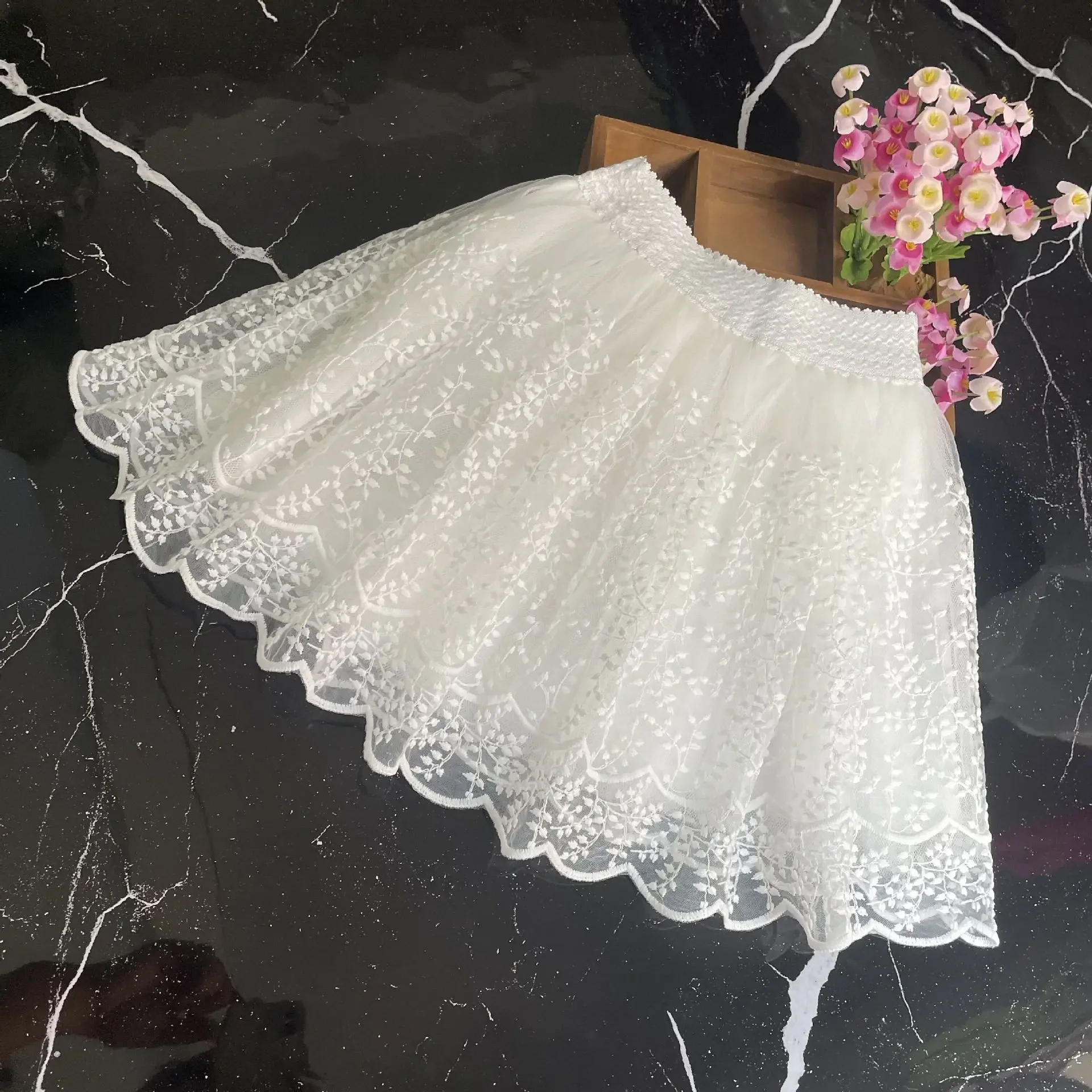 2-10T Girls Lace Skirts Tutus Summer Princess Girl Dance Skirt Solid Tulle Skirt Party Princess Dance Tutu for Children Clothes