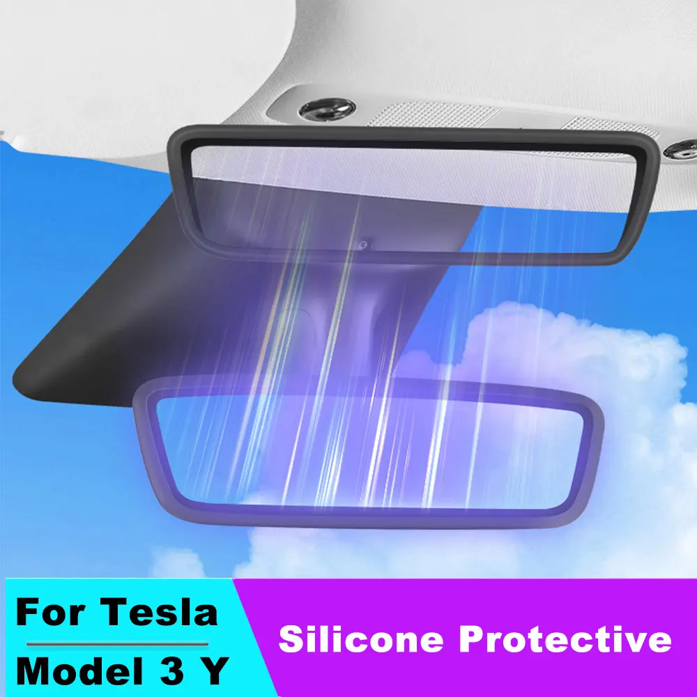 

For Tesla Model 3 Y Rearview Mirror Protector Trim interior Accessories Silicone Decor Frame White Pink Protection Strip
