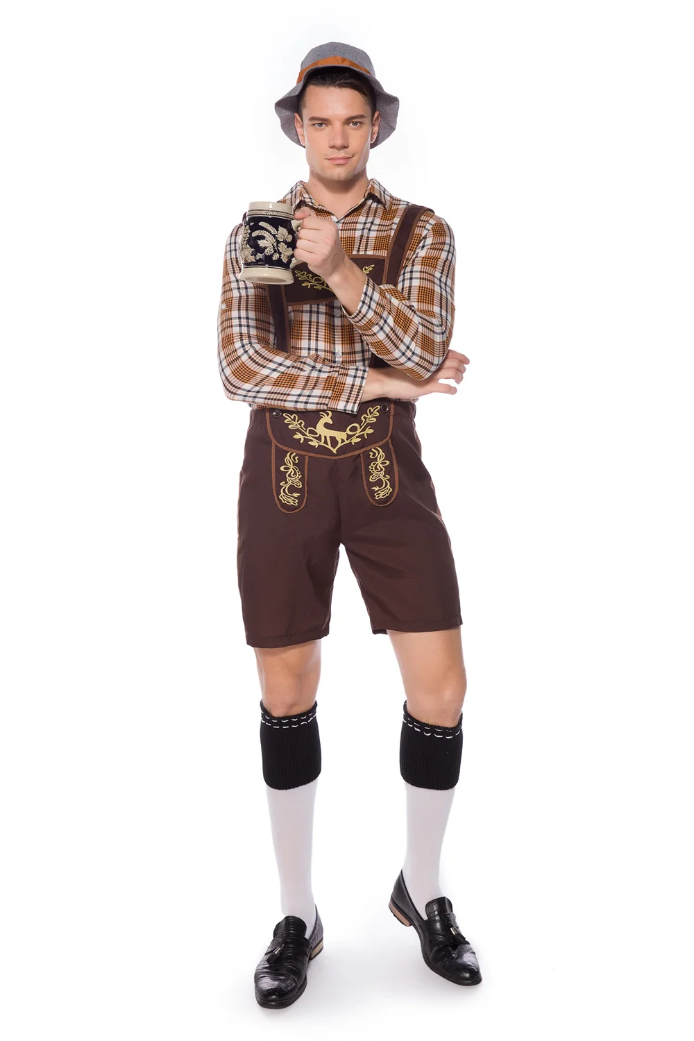 Oktoberfest Costume uomo tedesco bavarese tradizionale carnevale Fancy Dress Shirt Lederhosen Set