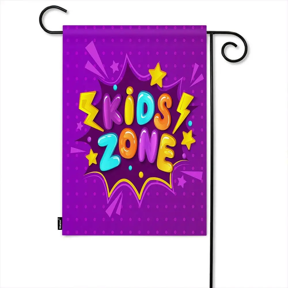 Moslion Play Zone Garden Flag 12x18 Inch Banner Emblem Logo Cartoon Style Entertainment Dots Fun Play Game Summer Seasonal G uui