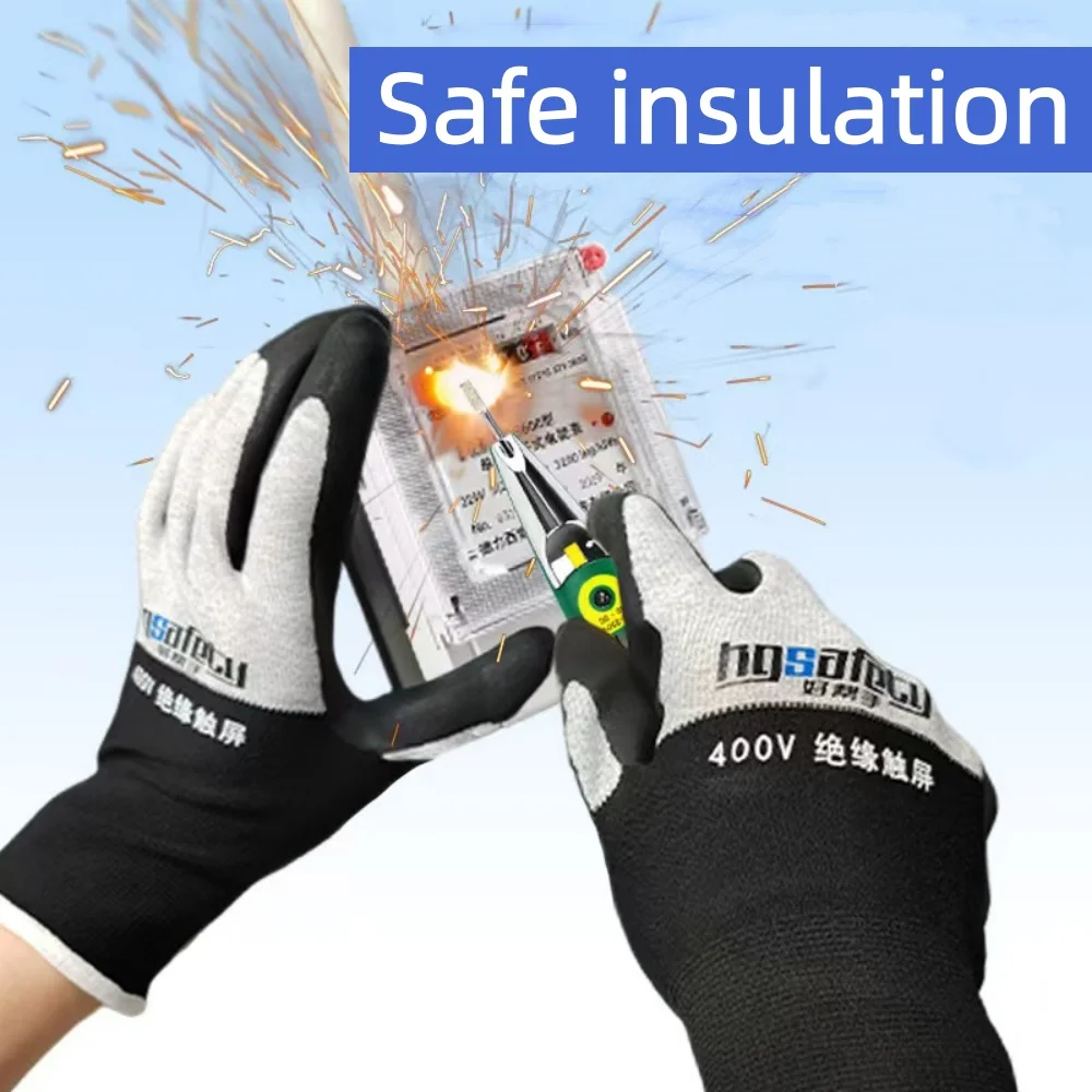 400V insulated gloves for low voltage 220V electrical use, rubber anti cutting touch screen with anti-static function