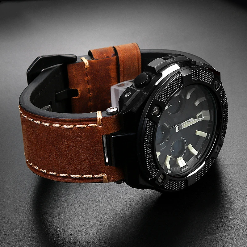 High Quality Vitage Cowhide Watchband for Casio Leather Male GST-S130/S110/S120/W130L/B100/W300 Watch Strap Bracelet Brown Black