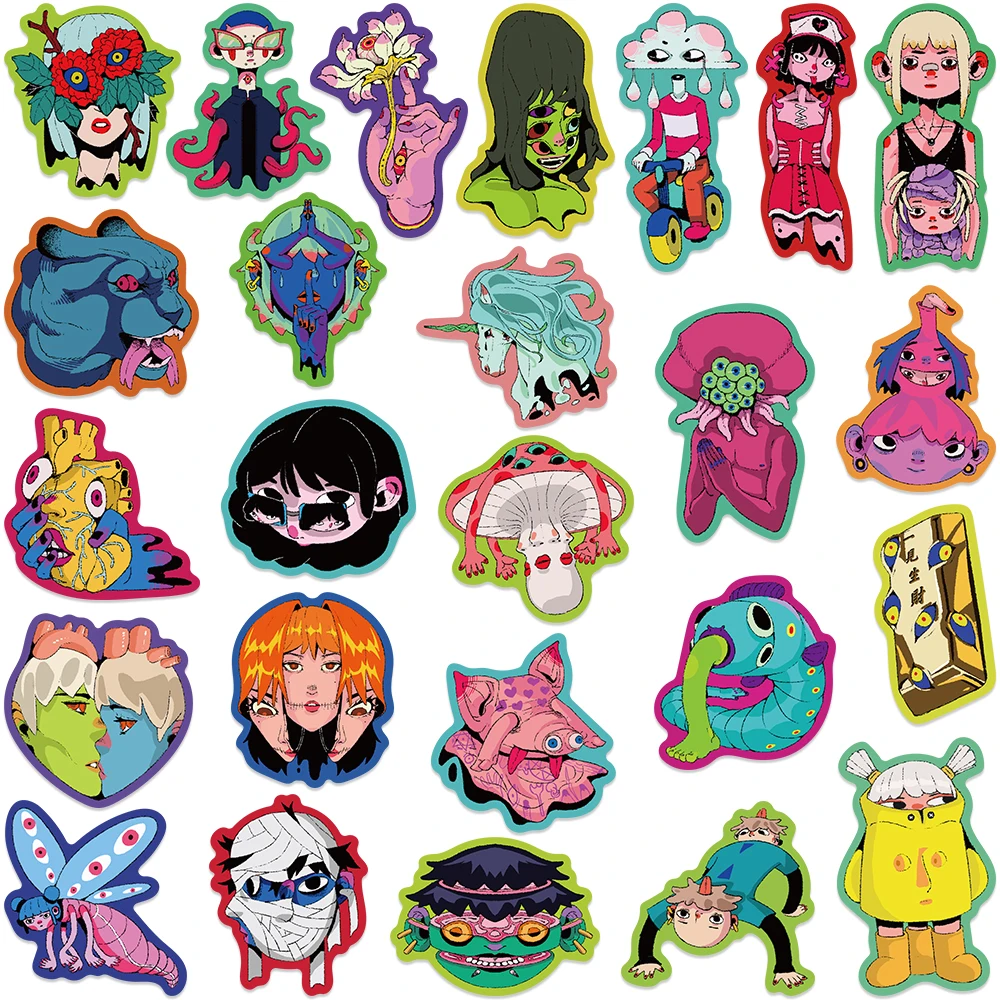 50pcs Funny Colorful Cartoon Creepy Horror Monsters Graffiti Stickers For Luggage Laptop Guitar Phone Waterproof Vinyl Decals