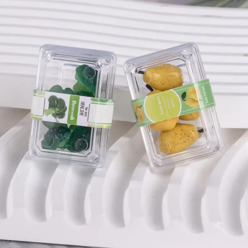 【F】1 Set Food Play Scene Decoration 1/12 Dollhouse Mini Vegetables And Fruits In Fresh-Keeping Boxes Doll Accessory Toy