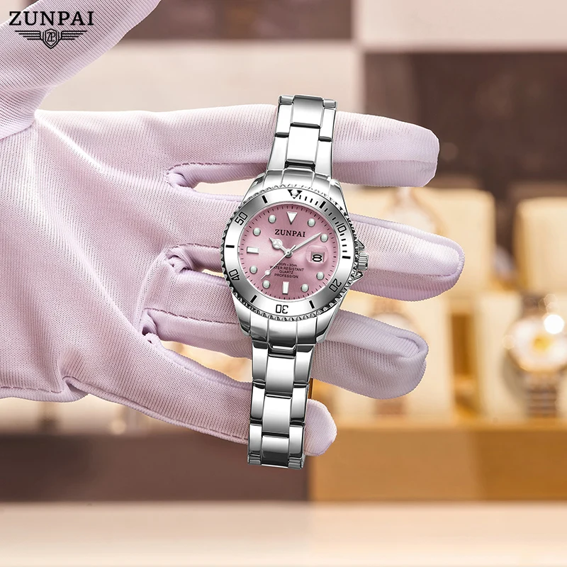 ZUNPAI Origina Ladies Watch Rose Gold Top Luxury Brand Leather Watch Female Trend Fashion Waterproof Luminous Wristwatches