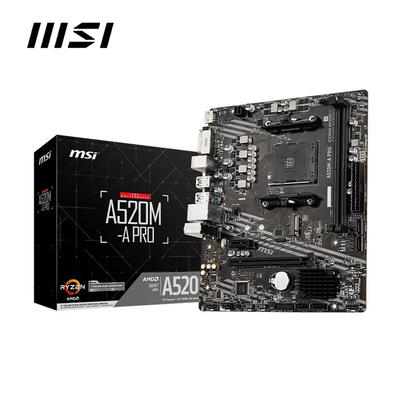 MSI A520M A PRO Micro ATX AMD A520 DDR4 M.2 USB3.2 STAT 3.0 SSD 64G Best support R9 Ryzen desktop CPU Socket AM4 New Motherboard