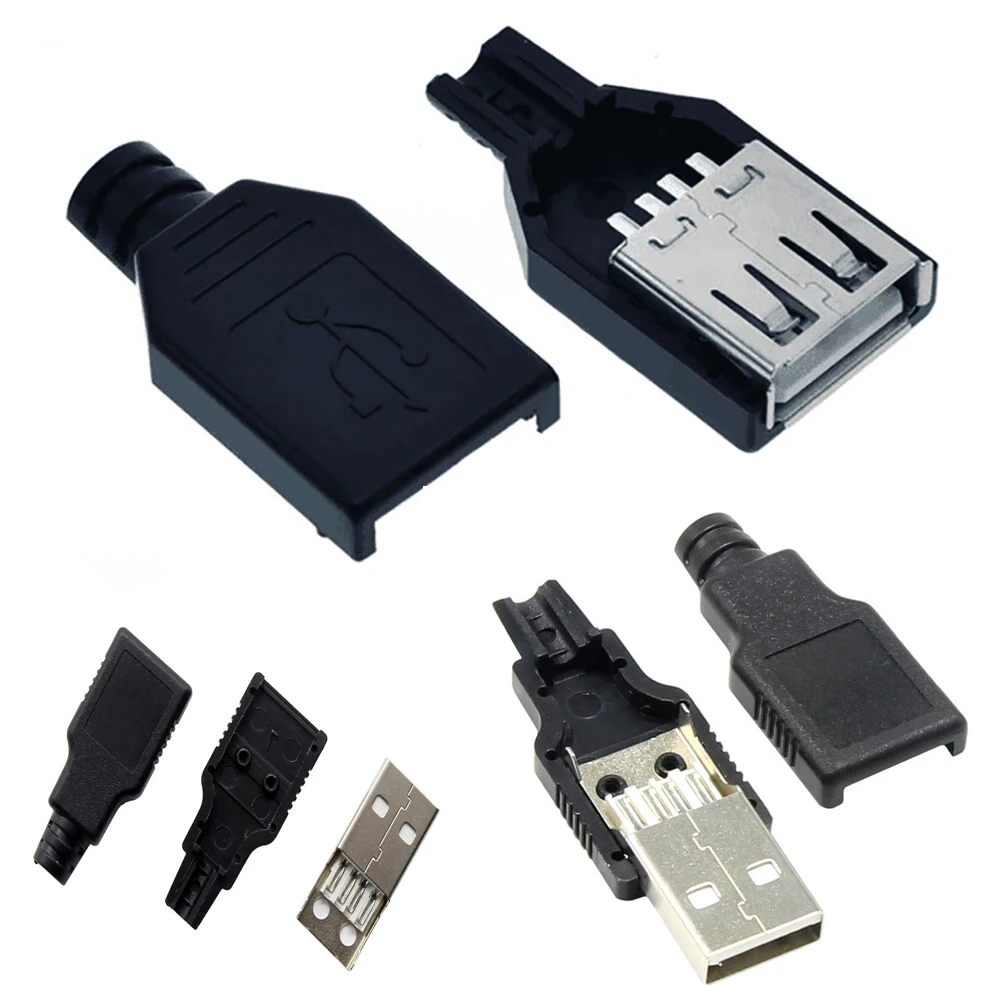 10pcs USB 2.0 4Pin ประเภท A ชายหญิงปลั๊กพลาสติกสีดําฝาครอบ USB 4 พินซ็อกเก็ตอะแดปเตอร์ DIY ชุด