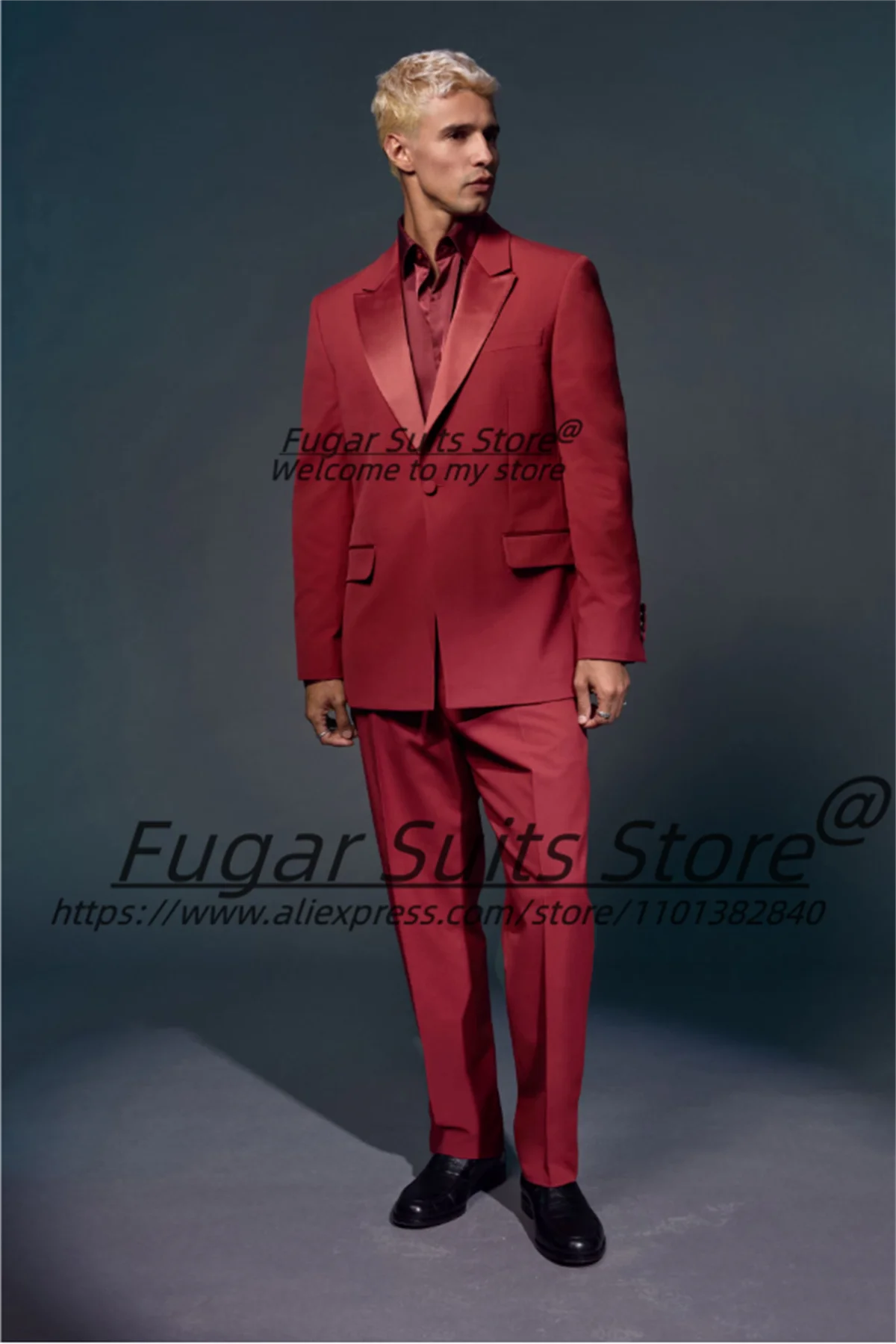 

Luxuly Red Wedding Suits Suits For Men Slim Fit Peak Lapel Groom Prom Tuxedos 2 Pieces Sets Classic Male Blazers Costume Homme