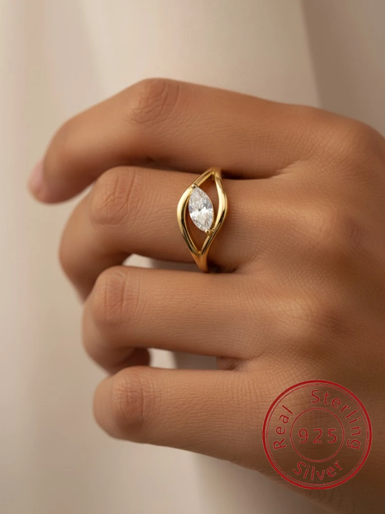 925er Sterlingsilber, modischer, schlichter Marquise-Zirkon-Ring für Frauen, Verlobung, Hochzeit, hochwertiger, luxuriöser edler Schmuck