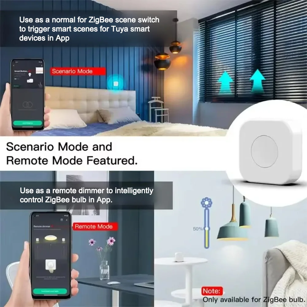 

CR2450 Powered Smart Button for Tuya and For Zigbee Hubs 30000 Actuations 10C to 45C Operating Temp Home Automation