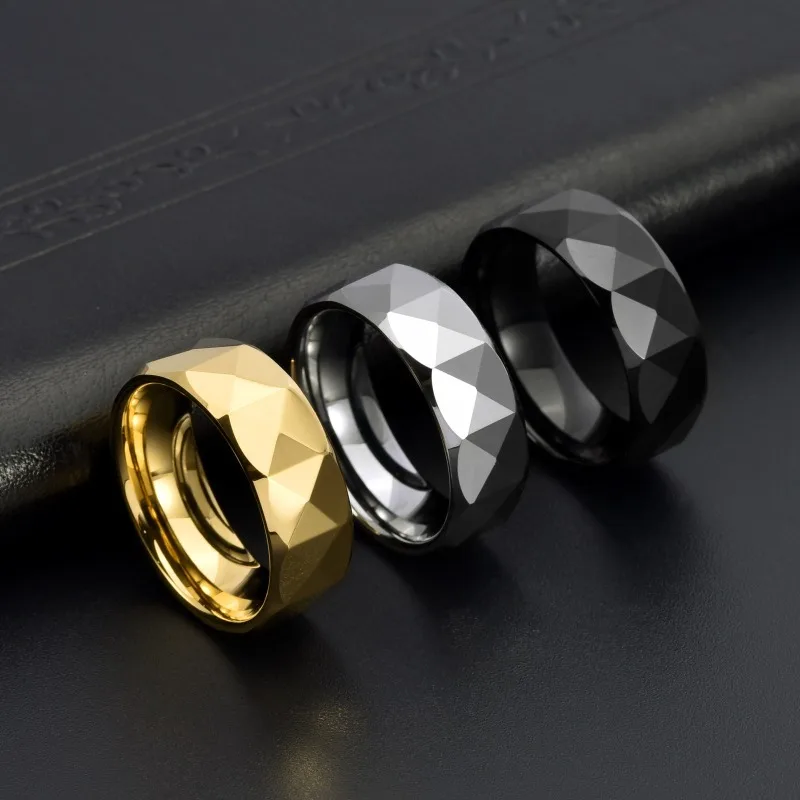 Somen 8mm Multi Faceted Cut Tungsten Carbide Rings For Men 18k Gold Plated Polished Wedding Bands Promise Engagement Jewelry