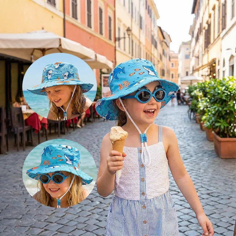 3-12M2-3Y4-7 Kinderhüte – Sommer-Fischerhut für Jungen, leicht, große Größe, breite Sonnenschutzkrempe, Mädchenversion