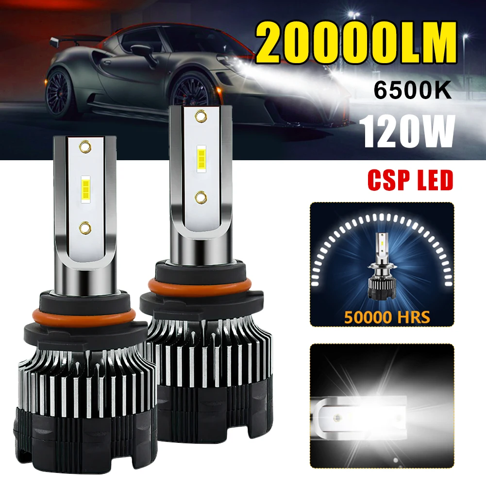 2Pcs H7 LED Car Headlight Bulb 20000LM Headlight H1 H4 9005 9006 H11 120W 6500K CSP LED 12v Car Headlight LED Car Fog Light