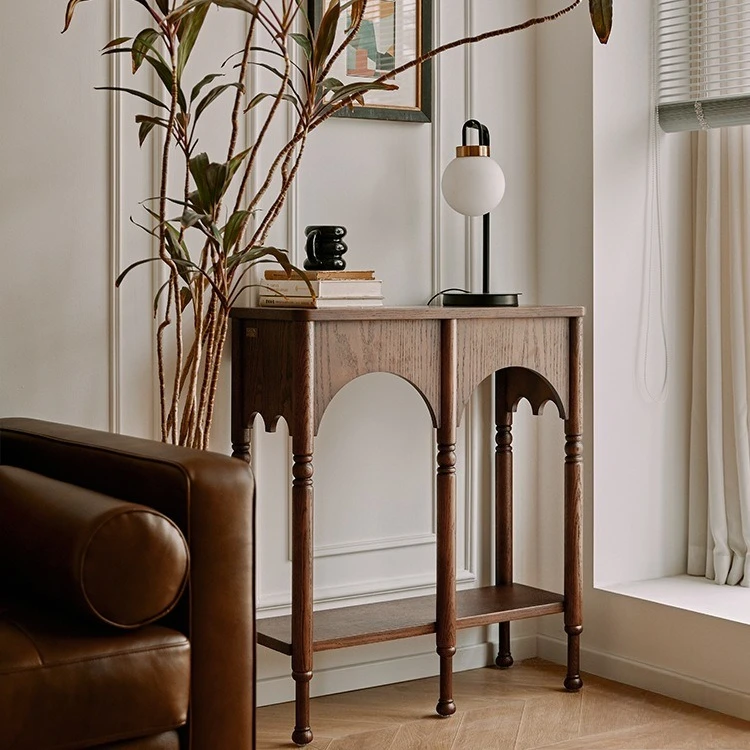 French retro solid wood porch cabinet, facing the door at home, small apartment medium and ancient style living room partition