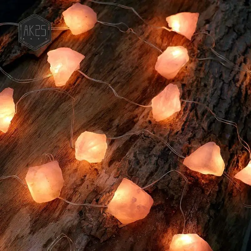 

AK25-Himalayan Salt String Lights Battery 10 LED Natural Crystal Salt Warm Lights String Indoor Outdoor Home Decor