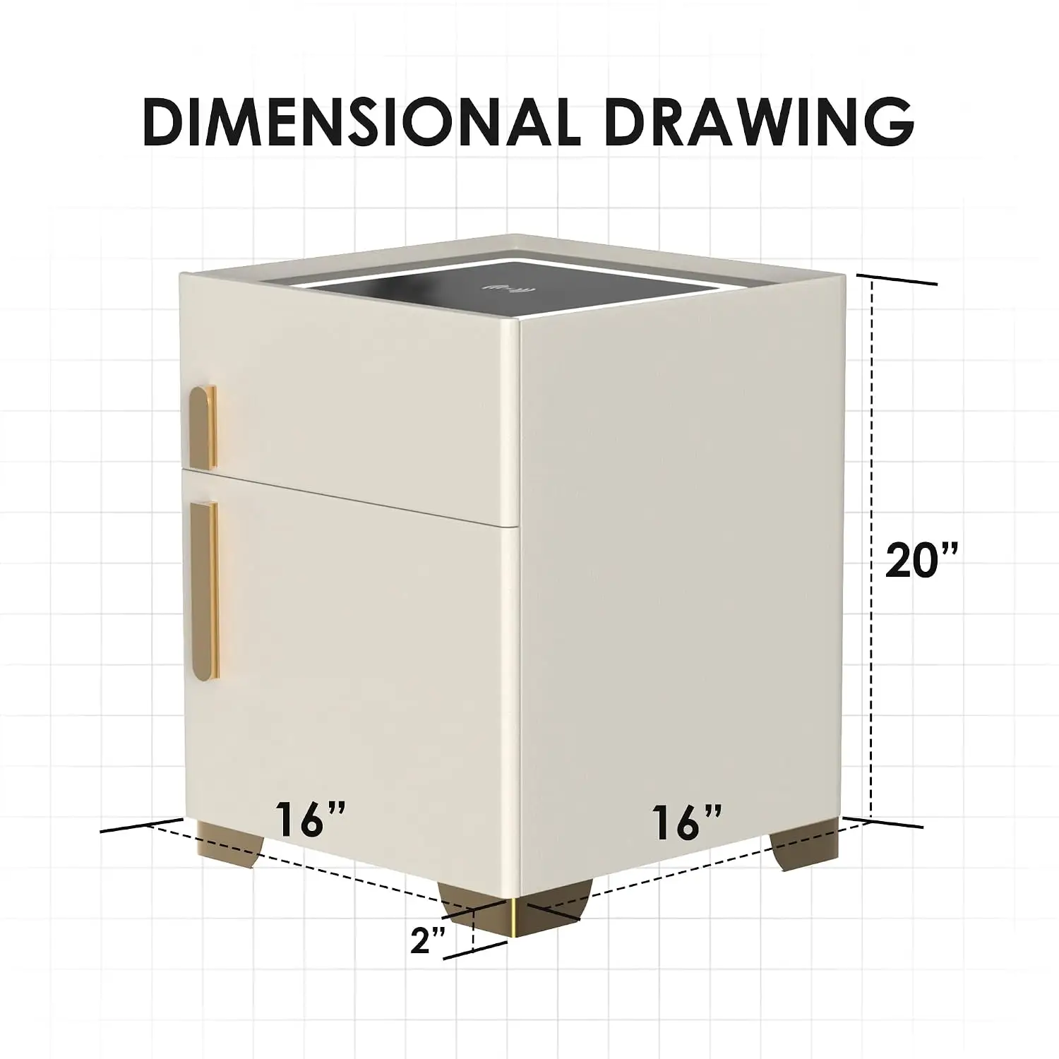 Smart Nightstand with Safe, 1 Drawer, Tempered Glass Top, Touch LED Light & Wireless Charger, Customized