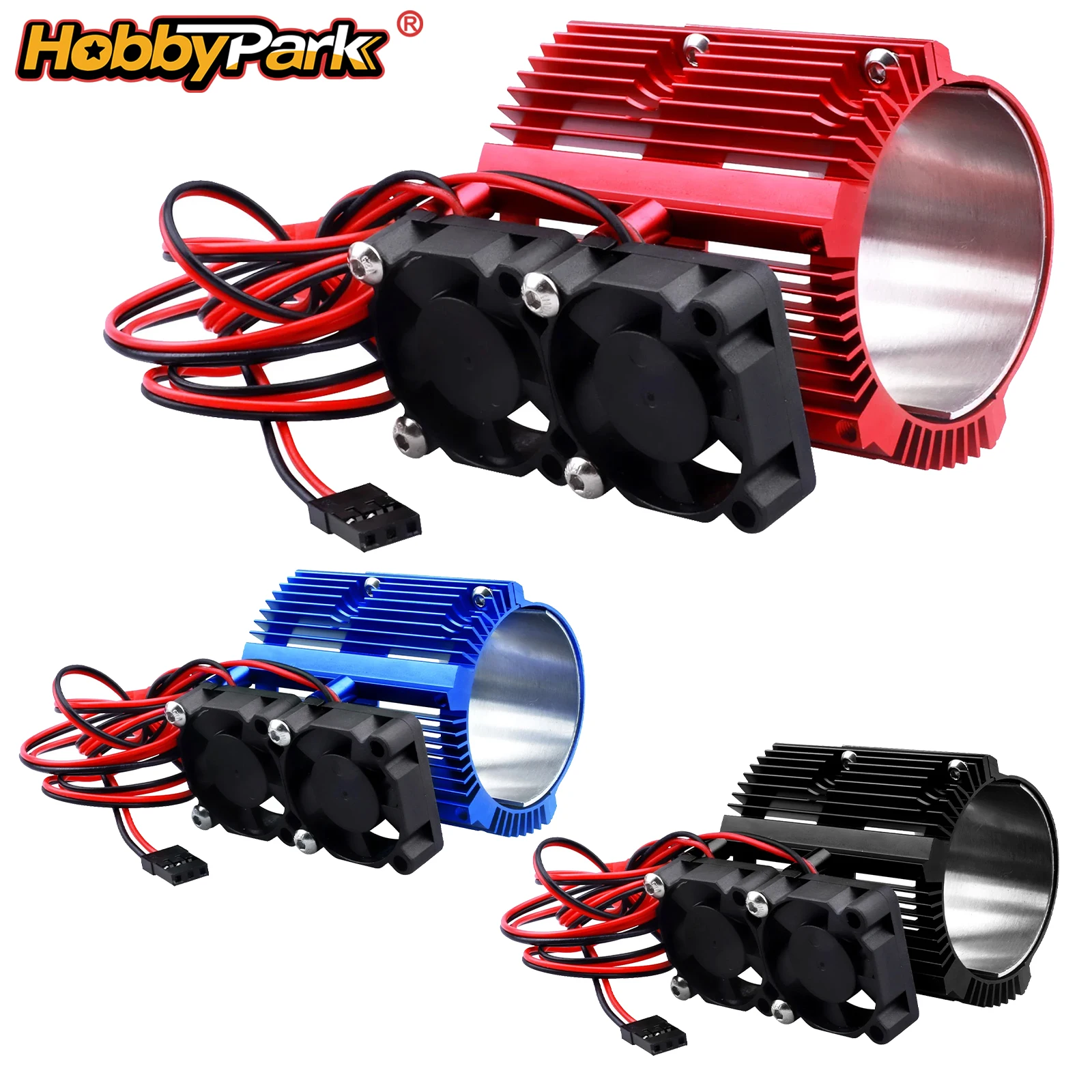 HobbyPark Aluminium-Motorkühlkörper mit zwei Lüftern für 1/10 Traxxas E-Revo Summit, 40–43 mm Motor